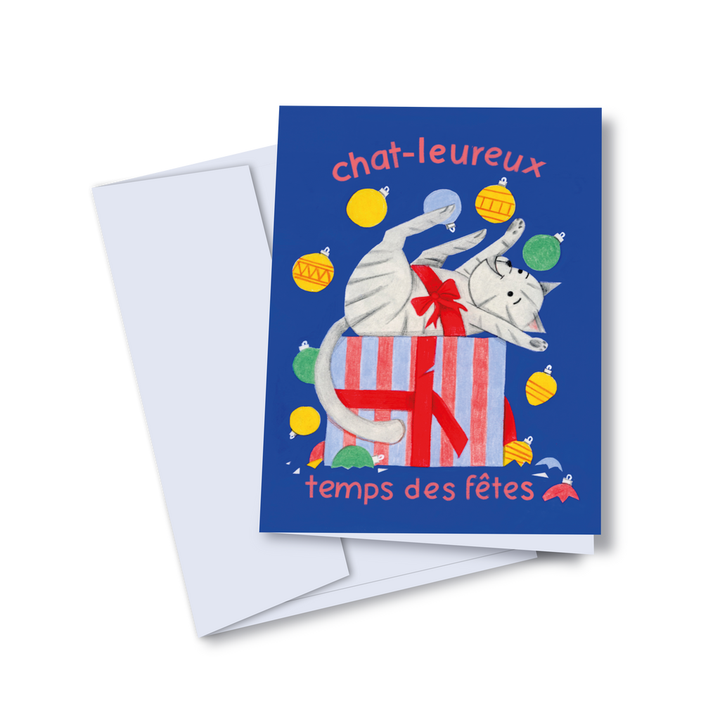 Chat-leureux temps des fêtes - carte de vœux